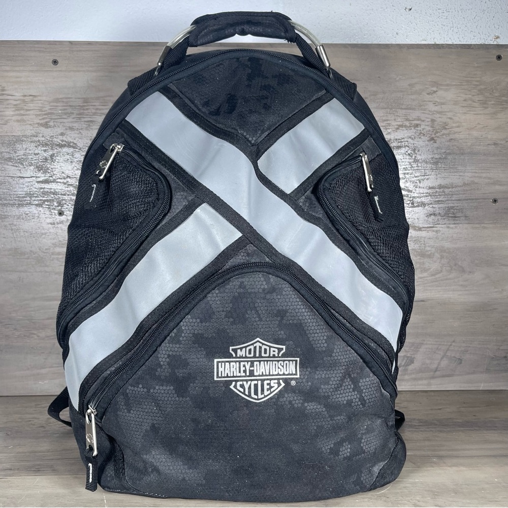 Harley Davidson Black Camo Steel‎ Cable Reflective Padded Biker Moto Backpack